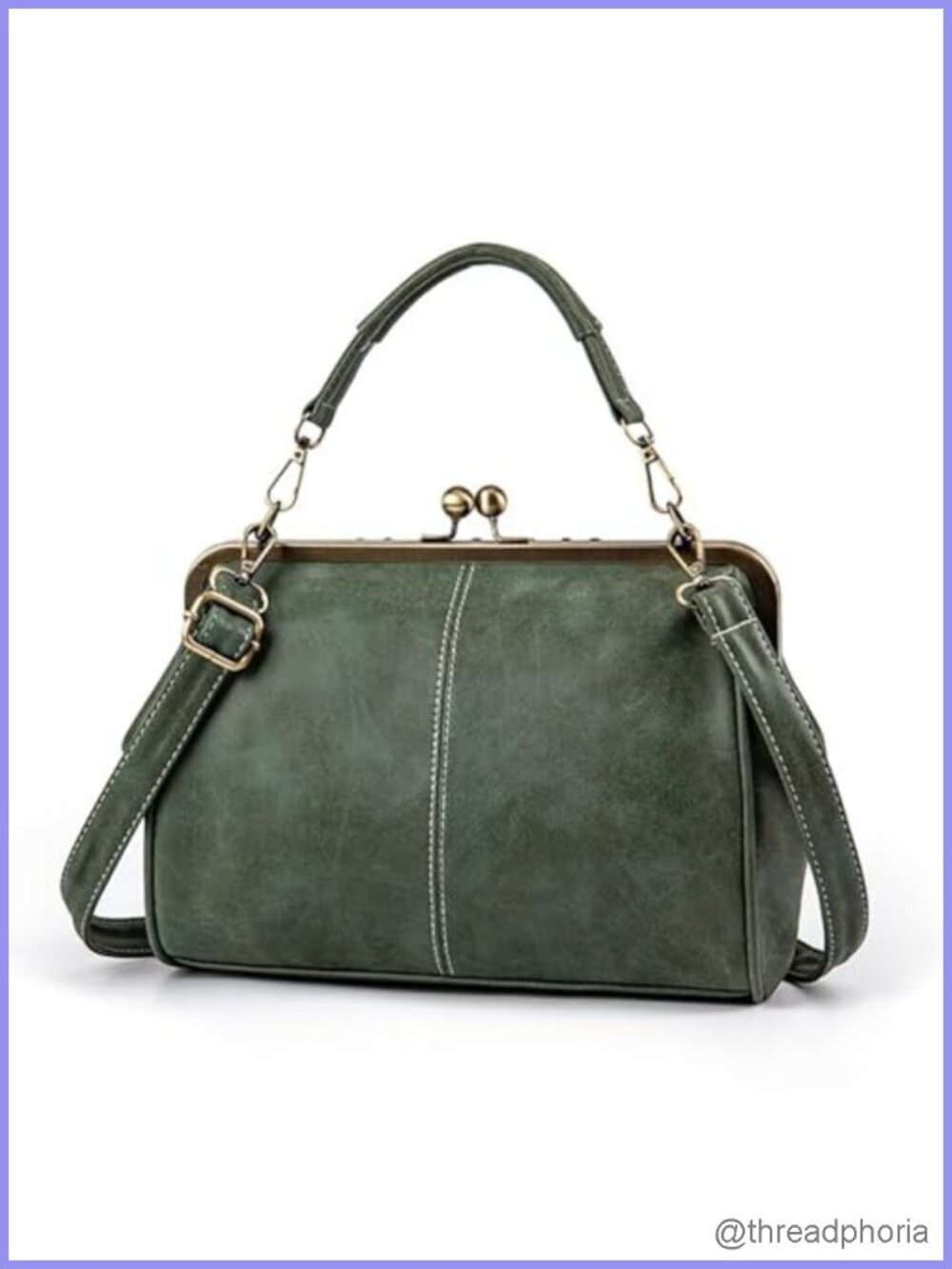 Vegan Leather Satchel Kiss Lock Top Handle Crossbody Evening Clutch Purse